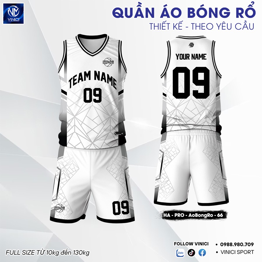 Bộ Quần Áo Bóng Rổ HA PRO Màu Trắng Đen - Thiết Kế Tam Giác Cá Tính