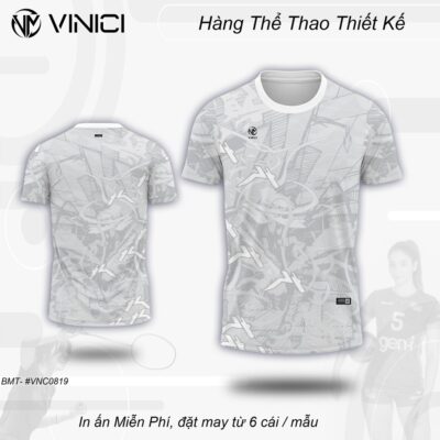 Áo Cầu Lông Thiết Kế VINICI VNC0819 màu xám trắng thiết kế trừu tượng mạnh mẽ