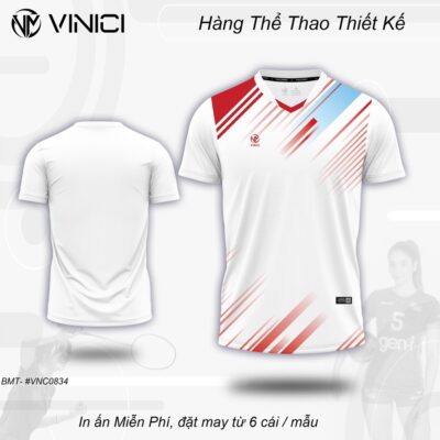 Áo Cầu Lông Thiết Kế nam trắng phối đỏ đô VNC0834-13 – Năng động và phong cách