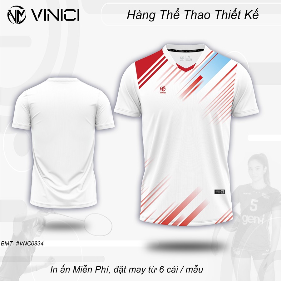 Áo Cầu Lông Thiết Kế nam trắng phối đỏ đô VNC0834-13 – Năng động và phong cách