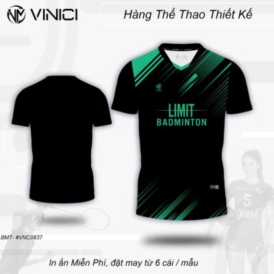 Áo Cầu Lông Thiết Kế Nam Nữ Màu Đen Sọc Xanh Ngọc Đẹp