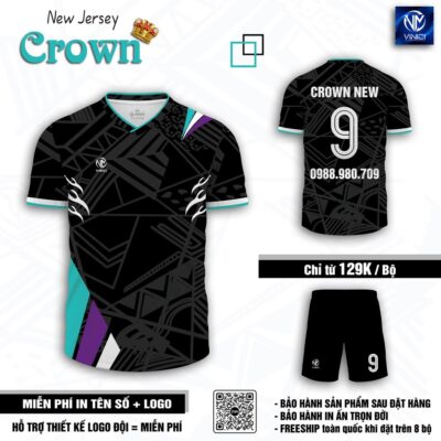 Áo bóng đá không logo Crown New Jersey – Đen