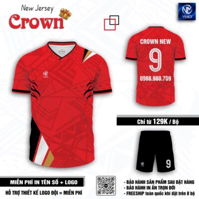 Áo bóng đá không logo Crown New Jersey – Đỏ