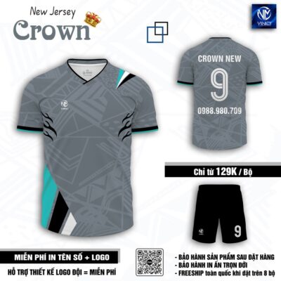 Áo bóng đá không logo Crown New Jersey – Xám bạc