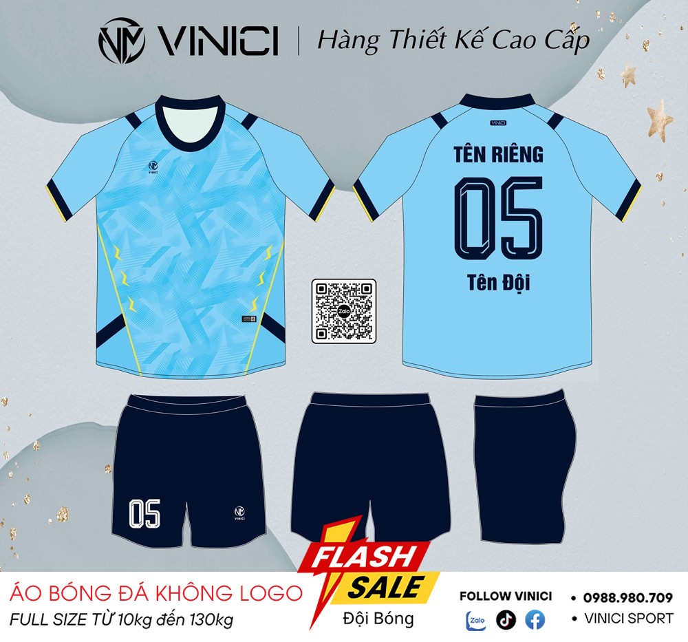 Áo Bóng Đá Thiết Kế VINICI BD08002 Màu Xanh Da Trời – Cá Tính & Năng Động