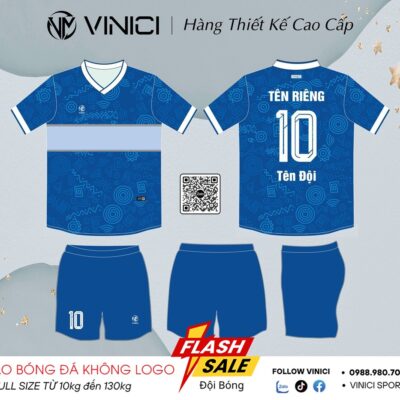 Bộ quần áo bóng đá thiết kế không logo màu xanh dương BD08006