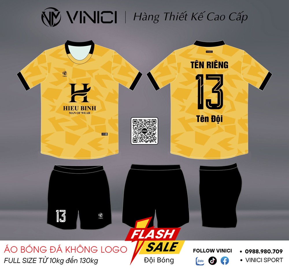 Áo Bóng Đá Thiết Kế Màu Vàng Không Logo BD08009 | Unisex, Thoáng Mát, Cá Tính