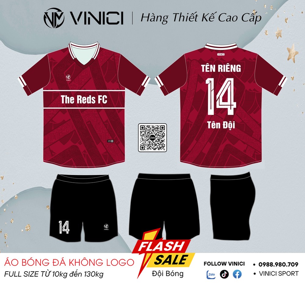Áo Bóng Đá Thiết Kế BD08010 Màu Đỏ Đô - Tinh Thần Chiến Đấu Mạnh Mẽ