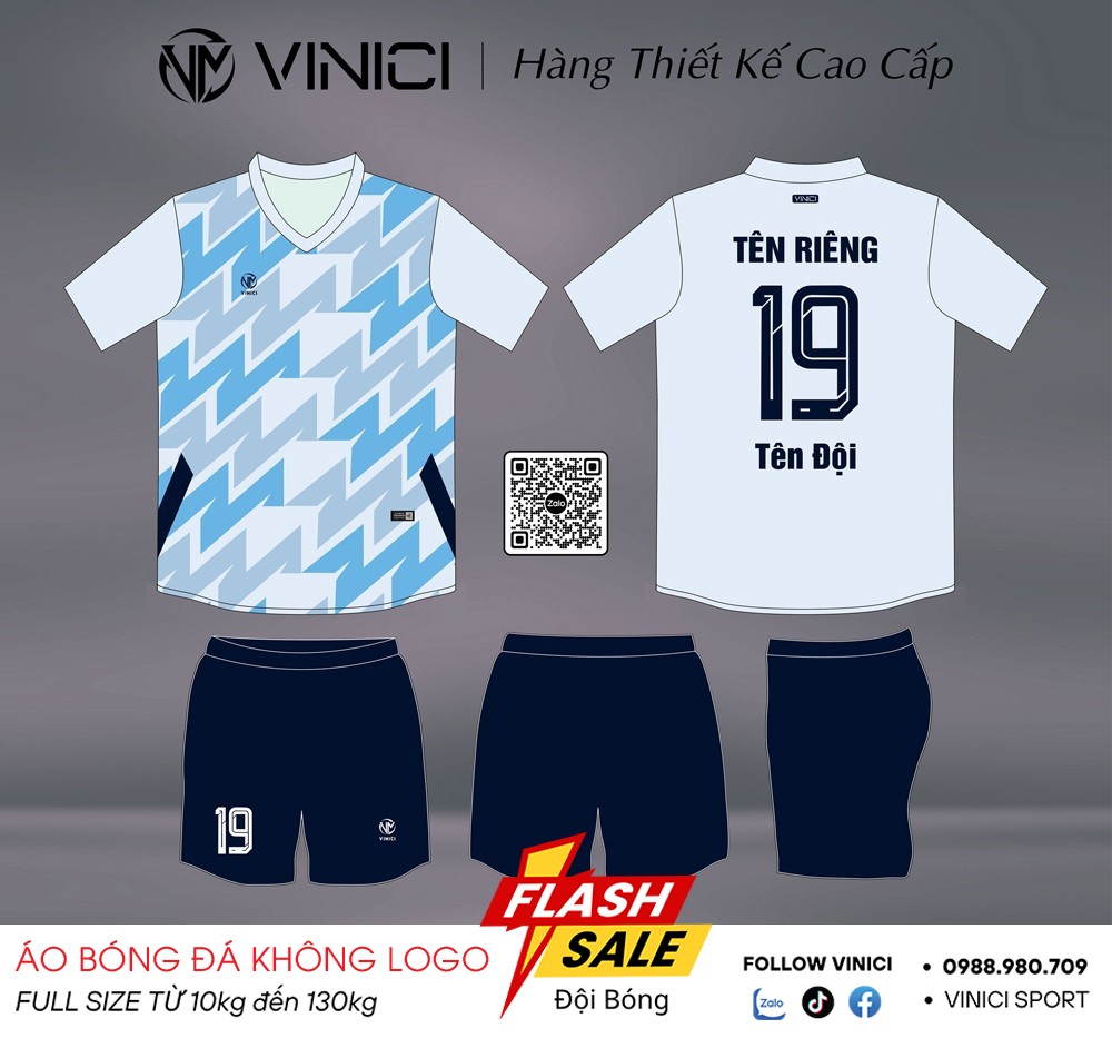 Áo Bóng Đá Thiết Kế BD08014 Trắng Xanh – Cá Tính & Hiện Đại