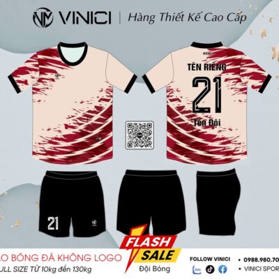 Áo Bóng Đá Không Logo VINICI - Kem Nhạt Phối Đỏ Đô BD08016