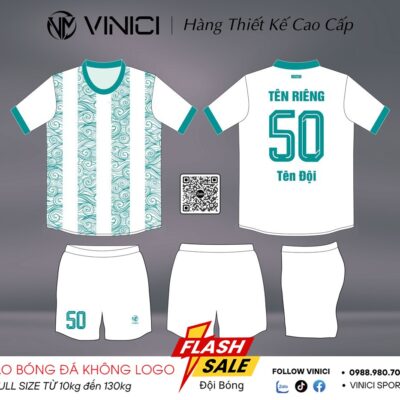 Áo bóng đá không logo Trắng Xanh Ngọc BD08019 thiết kế nghệ thuật, trẻ trung