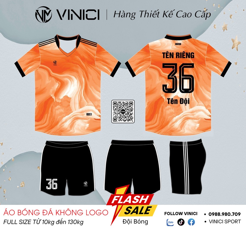 Áo bóng đá thiết kế BD08028 màu cam loang vân đá