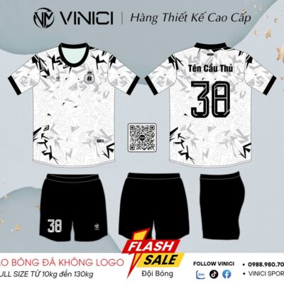 Áo Bóng Đá Thiết Kế BD08030 Màu Trắng Đen Năng Động