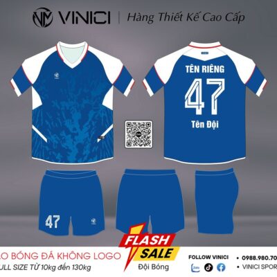 Áo Bóng Đá Không Logo Cao Cấp Màu Xanh Phối Trắng Đẹp