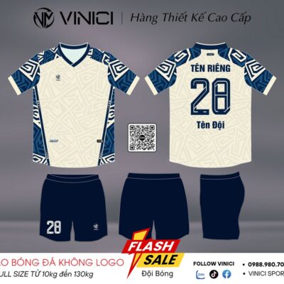 Áo bóng đá thiết kế VINICI BD08033 – Trắng ngà phối navy cao cấp