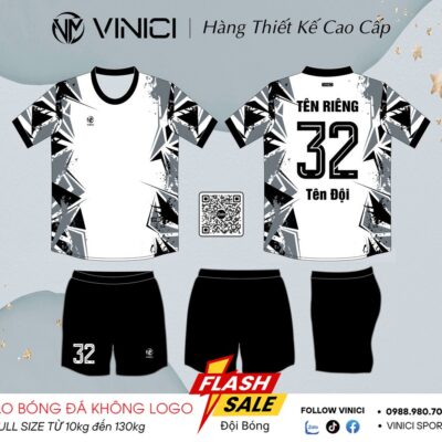 Áo bóng đá không logo VINICI BD08035 - Trắng phối đen xám thời thượng
