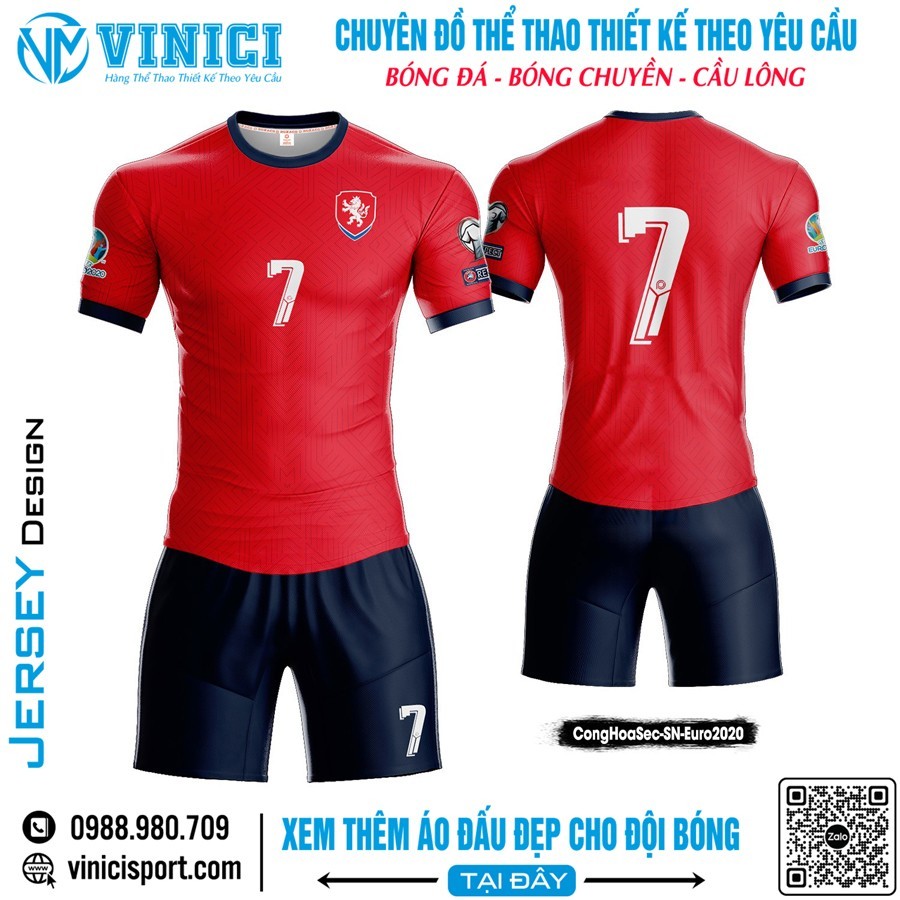Áo đấu bóng đá màu đỏ tươi phối xanh đen - CongHoaSec-SN-Euro2020
