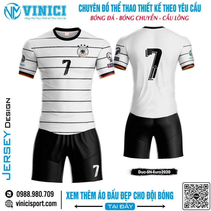Áo đấu Tuyển Đức Euro 2020 màu trắng đen, thiết kế hiện đại, họa tiết cờ Đức