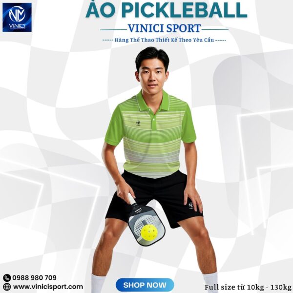 Áo Pickleball Xanh Lá Sọc Trắng Vinici Sport – Năng Động và Thoáng Mát