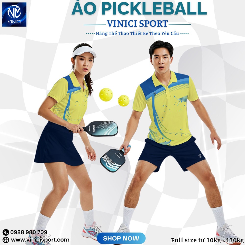 Áo thể thao Pickleball màu vàng chanh phối xanh dương của Vinici Sport