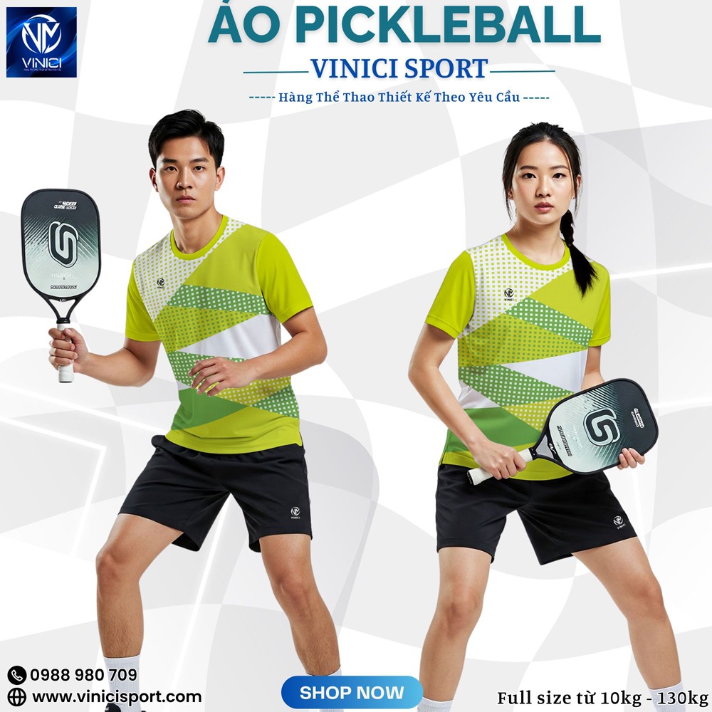 Áo Pickleball Vinici Sport màu xanh neon thiết kế năng động hiện đại