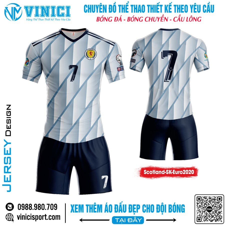 Áo đấu Scotland SK Euro 2020 màu trắng bạc sọc xanh xám
