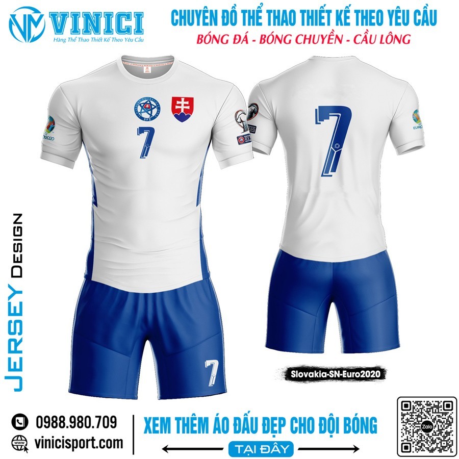 Áo đấu Slovakia Euro 2020 màu trắng xanh dương