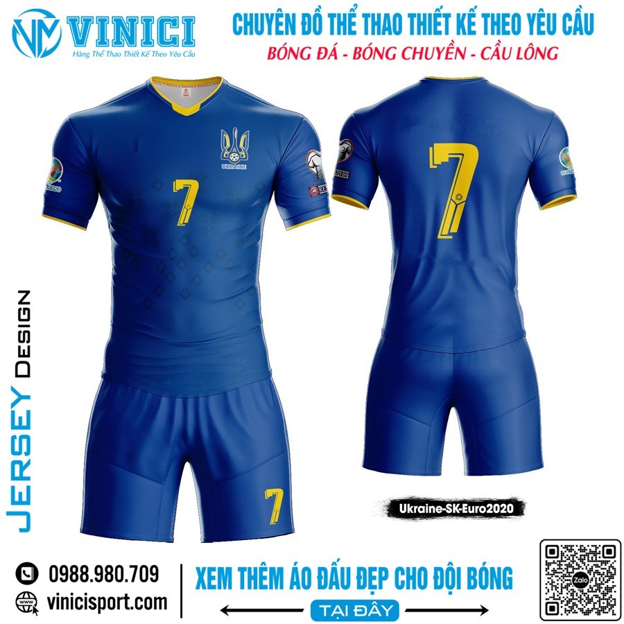 Áo đấu Ukraine SK Euro 2020 màu xanh dương hoàng gia phối vàng chanh