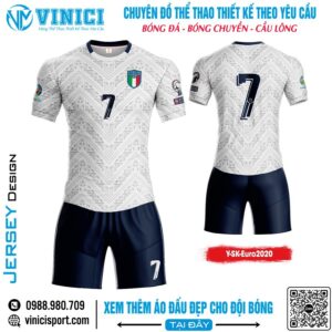 Đồng phục bóng đá Italia Euro 2020 trắng phối xanh navy