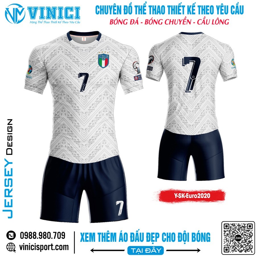 Bộ đồng phục bóng đá Italia Euro 2020 màu trắng phối xanh navy