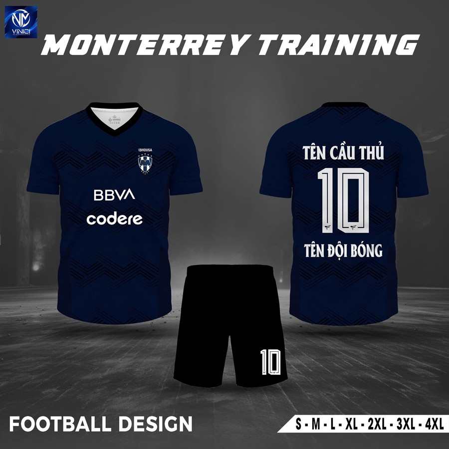 Bộ đồ bóng đá Monterrey Training xanh navy chính hãng, họa tiết thể thao hiện đại