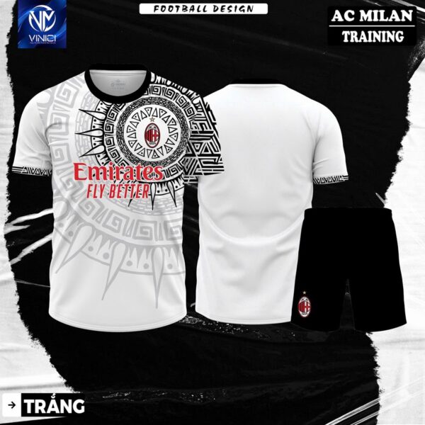 Bộ Đồ Đá Banh AC Milan Trắng Đen Training Phiên Bản Tribal