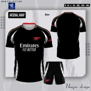 Áo đấu Arsenal Away 2025 - Phiên bản màu đen mạnh mẽ