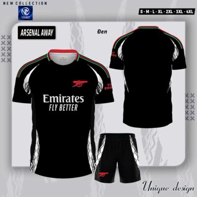 Áo đấu Arsenal Away 2025 – Phiên bản màu đen mạnh mẽ