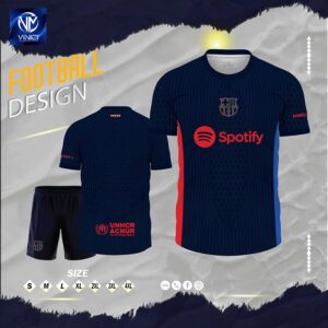 Áo đá banh FC Barcelona xanh navy sọc đỏ xanh - Thiết kế chuẩn đội bóng