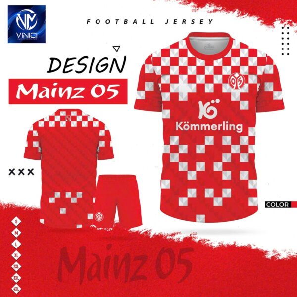Áo đấu Mainz 05 đỏ tươi chính hãng - Thiết kế pixel hiện đại