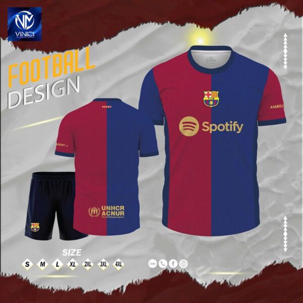 Áo đá bóng nam FC Barcelona sân nhà đỏ xanh navy 2025