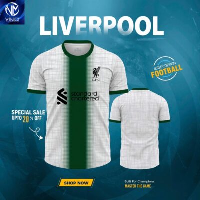 Áo đấu Liverpool 2025 – Trắng phối xanh rêu thời trang thể thao
