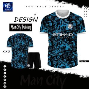 Áo bóng đá Man City Training đen xanh neon - Graphic hiện đại, phong cách thể thao