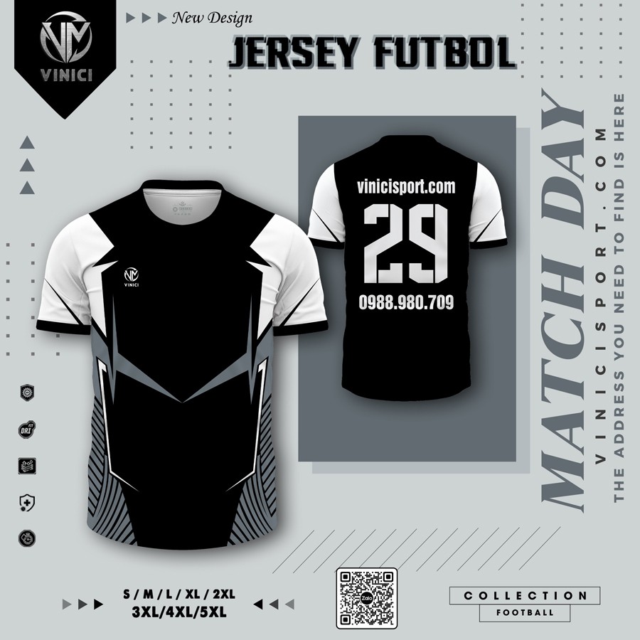 Áo thể thao Jersey đen trắng thiết kế hình học mạnh mẽ, chất liệu co giãn thoáng khí phù hợp thể thao