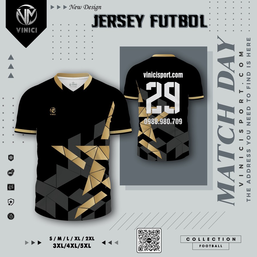 Áo thể thao bóng đá Jersey Star màu đen phối vàng ánh kim và xám hiện đại