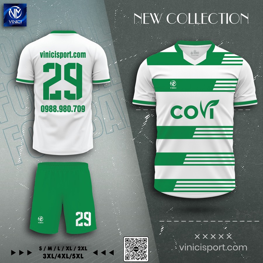 Bộ đồ đá banh Jersey trắng xanh lá - Thoáng mát, năng động, phù hợp thi đấu