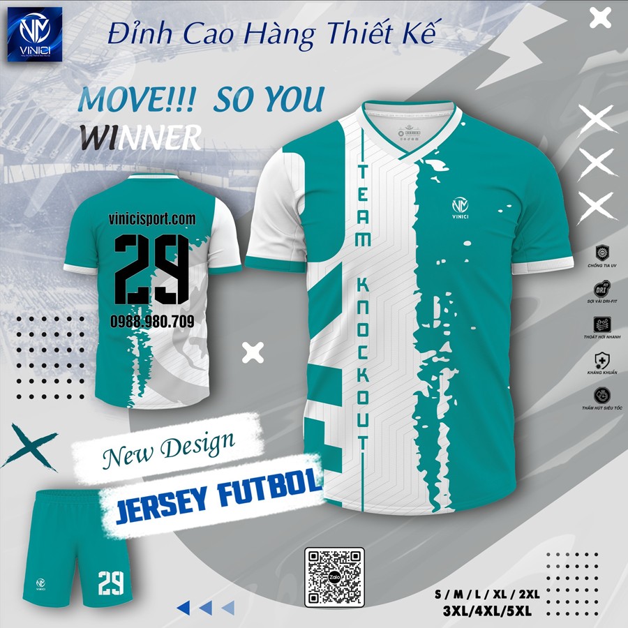 Áo bóng đá Jersey trắng xanh ngọc năng động cá tính