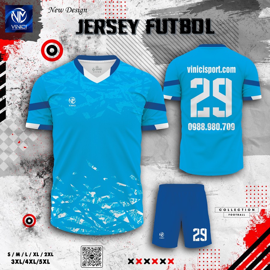 Áo đá bóng VINICI Jersey xanh dương tươi năng động