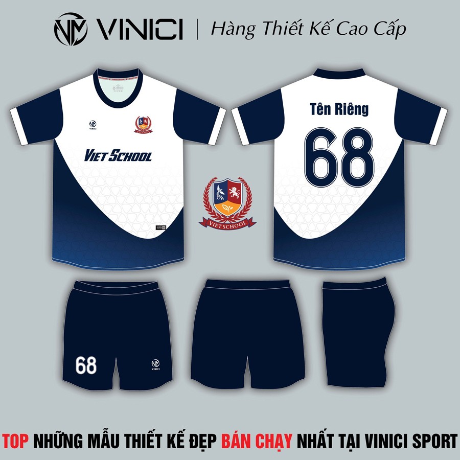 Mẫu áo thể thao Việt School trắng xanh gradient thể thao hiện đại