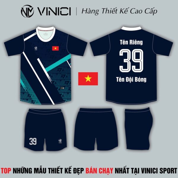 Áo Bóng Đá Thiết Kế VINICI Xanh Navy – Tự Hào Dân Tộc, Đậm Chất Thể Thao