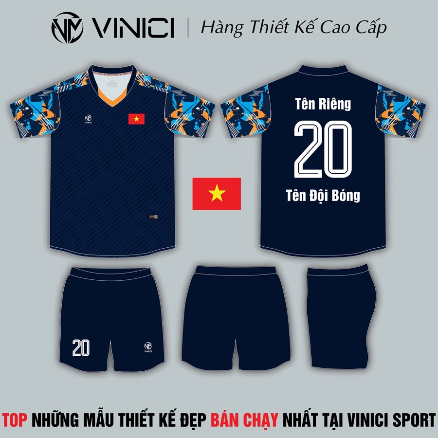 Bộ quần áo thể thao thiết kế màu xanh navy với họa tiết tay áo nổi bật đến từ thương hiệu Vinici cao cấp
