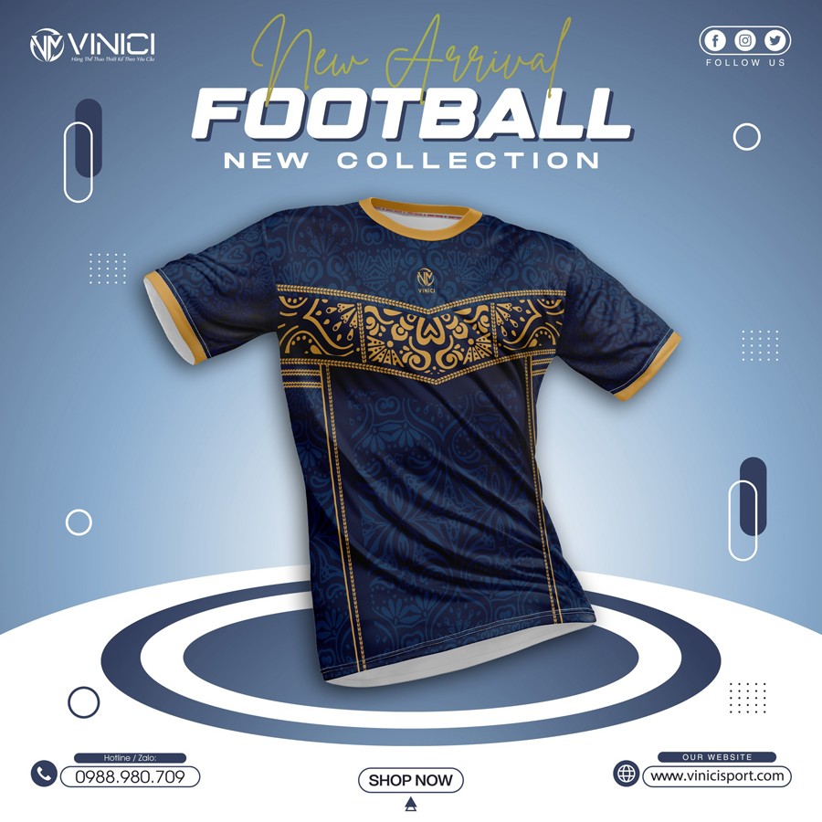 Áo bóng đá xanh navy Luxury mẫu 2 Vinici Sport – sang trọng, nổi bật