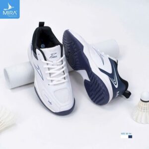 Giày Cầu Lông MIRA Trắng Xanh Navy – Nhẹ, Êm, Thoáng Khí