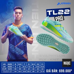 Giày đá bóng Kaiwin TL22 Pro màu Xanh Ngọc – Phá Cách, Êm Ái & Bám Sân Tối Đa